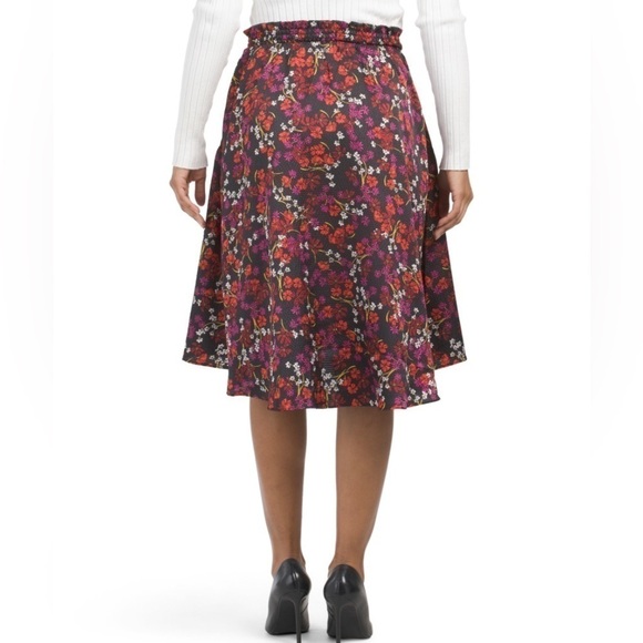 Draper James New Size L Waterfall Skirt Satin Floral A Line Smocked Waist Hi Low - Picture 2 of 7